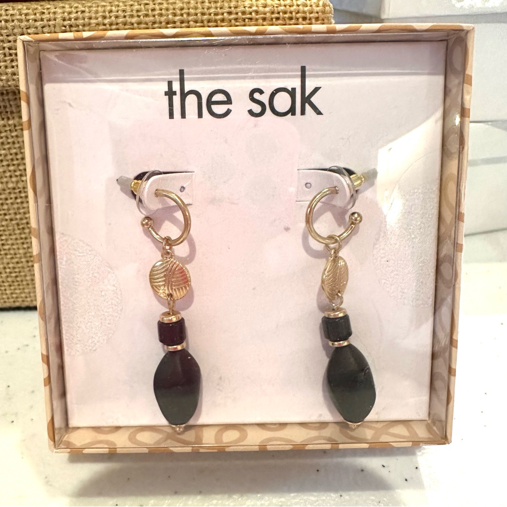 Nwt The Sak Earrings - Small Gold Tone Hoops W Gold Black Beads Charms 20$